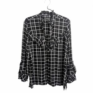 Idyllwind By Miranda Lambert Black Plaid Button Up Shirt Ruffled Long Sleeve M